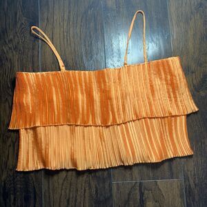 ASTR The Label Tiered Micro Pleated Orange Cropped Top Size Medium Night Out